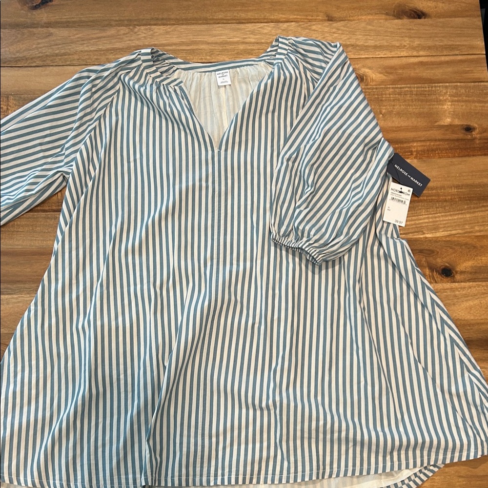 Melrose and Market Teal Striped Blouse